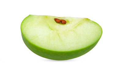 Slice green apple isolated on white. apple clipping path