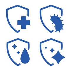 Immune guard. Healthy bacteria, virus protection. Stop virus. Antibacterial protection or immune system icon. Hygienic medical blue shield protecting from germs. Antiviral concept. Vector