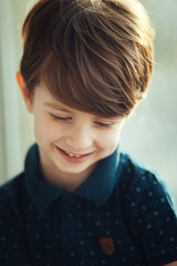 Portrait of the smiling boy. Toddler, close up portrait