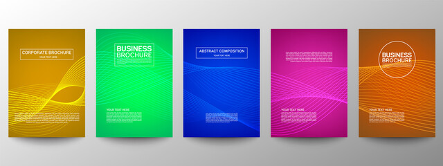 Cover geometric minimal. Set. Vector abstract line pattern for poster design. Set of templates for business brochures. Cool gradients. Graphic pattern for annual album backdrop.
