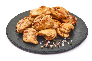Roasted chicken kebab. Grilled meat, BBQ, isolated on white background
