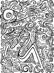 Black and white creative psychedelic abstract coloring page.