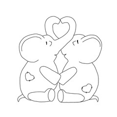 The outline of the two elephants with trunks folded in the shape of a heart