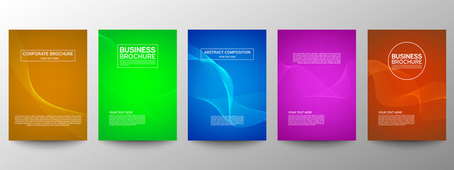 Cover geometric minimal. Set. Vector abstract line pattern for poster design. Set of templates for business brochures. Cool gradients. Graphic pattern for annual album backdrop.