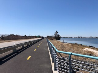 A View of the Ocean Parkway Bike Path on Jones Beach Island, New York.