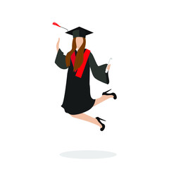 Young woman jumping for joy celebrating 2021 graduation isolated on the white background 