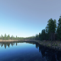 Fototapeta na wymiar Forest lake CGI
