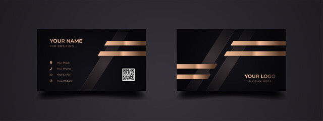 Modern and elegant business card design template. Vector sophisticated background with dark black and golden line. Ready to print.