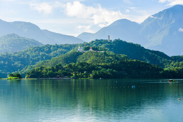 Fototapeta na wymiar The scenery of Sun Moon Lake in the morning, a famous attraction in Taiwan, Asia.
