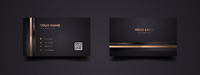 Luxurious business card with golden line template design. Modern inspiration from the abstract. Contact card for companies or startup company. Two sides dark black and gold color. Vector illustration.