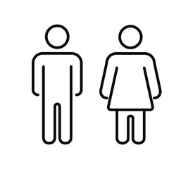 Man and woman symbol. Male and female toilet sign. Gentleman and lady toilet icon set. Gender icons. Washroom vector icon. Restroom icon. Vector illustration. EPS 10