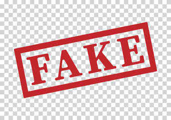 Fake icon is red on a transparent background. Logo, stamp. Vector illustration