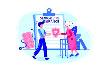 The young man is giving insurance contract to the elderly. 