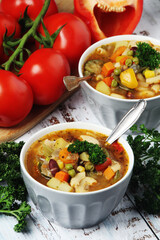 Bowls with Italian soup minestrone