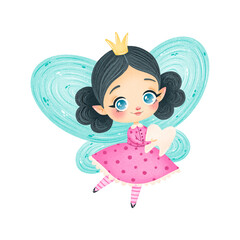 Cute cartoon tooth fairy isolated on white background