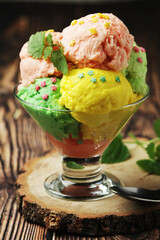 Ice cream scoops in an ice cream bowl	
