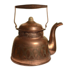 Old copper kettle isolated - 422356504