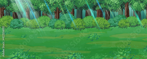 森と草原の風景イラスト 木漏れ日 横スクロールゲームの背景 シームレス Wall Mural ふわぷか 森と草原の風景イラスト 木漏れ日 横スクロールゲームの背景 シームレス Wall Mural ふわぷか