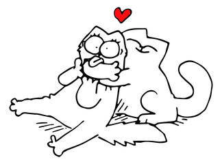 cute. 
cat simon. two cats are hugging. embrace. happiness is love. black and white illustration. animals. kittens.