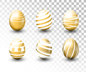 Gold easter egg with pattern isolated on transparent background. Vector illustration.