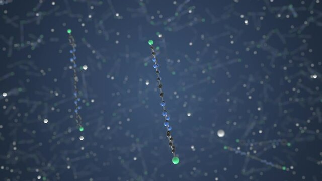 Chlorhexidine molecule. Ball-and-stick molecular model. Chemistry related looping 3d animation