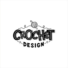 Crochet design calligraphic lettering. Vector typography design element in trend style. Handmade lettering for creating t-shirts prints, cards, banners, labels and logo.