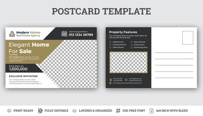 Real Estate Postcard Template, Stylish Corporate & Modern Postcard Design.