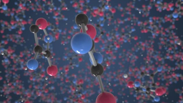 Cycloserine molecule. Ball-and-stick molecular model. Chemistry related looping 3d animation