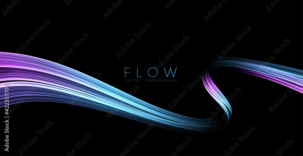 Poster Vector Abstract shiny color blue wave design element on dark background. Science design