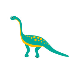 Cute cartoon dinosaur diplodocus. Illustration of a dino on a white background isolated.