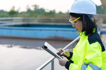 Environmental engineers work at wastewater treatment plants,Water supply engineering working at...