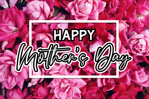 Pink roses as pattern background with Mother's day card text.