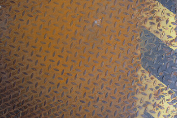 Iron sheet floor with restriction markings, Old rusty worn out for loading and unloading operations