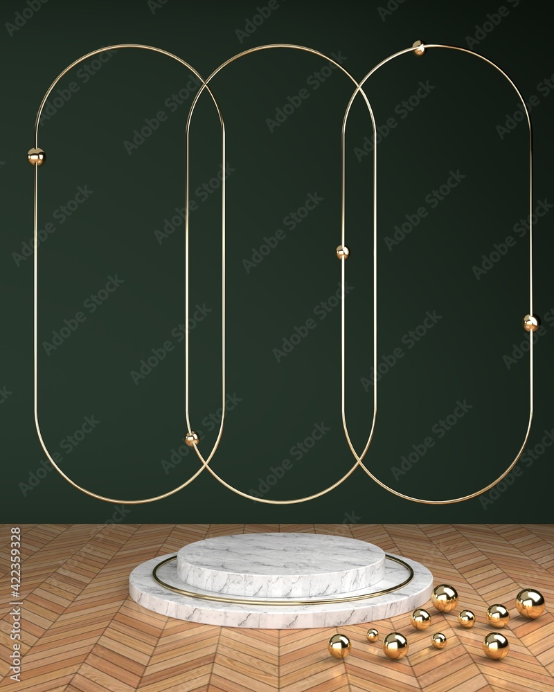 Poster abstract geometric circular platform marble surfaces and the oval ball gold surface. put on a parque
