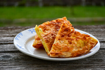 Bakery .Home made  cheese pie  with phyllo pastry and organic eggs. Bulgarian banitsa