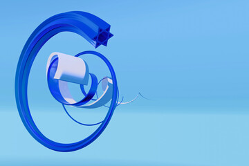 3D illustration of Israeli colors of national flag spiraling on light blue background