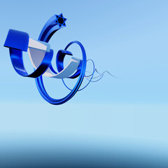 3D illustration of Israeli colors of national flag spiraling on light blue background