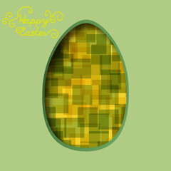 Happy Easter greeting card. 3d paper cut easter egg concept design background. Paper carving egg shape with shadow