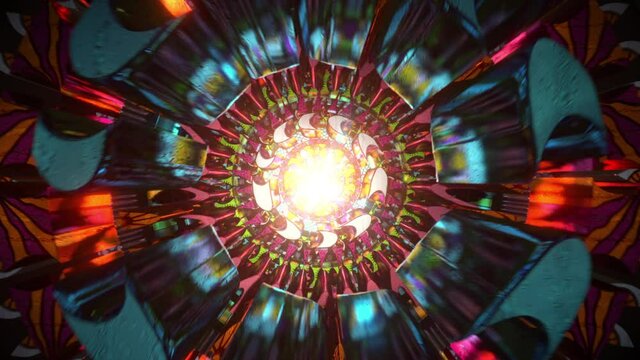 Futuristic 3D kaleidoscope mandala abstract background of trippy art psychedelic trance to open third eye with visuals energy chakra with seamless loop vj
