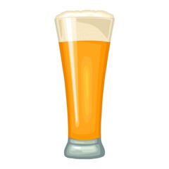 Glass with beer with foam. Vector color flat icon. Isolated on white