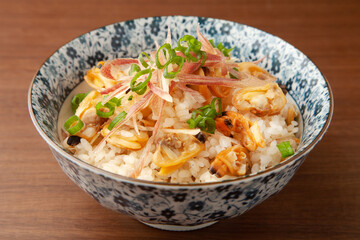 あさりとミョウガの炊き込みご飯