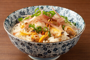 あさりとミョウガの炊き込みご飯