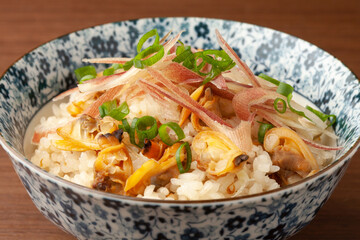 あさりとミョウガの炊き込みご飯