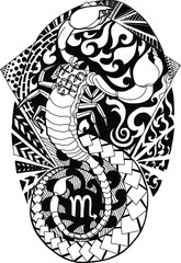 scorpio tattoo design, zentangle of scorpion isolated on white. Vector illustration. Black and white