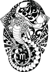 scorpio tattoo design, zentangle of scorpion isolated on white. Vector illustration. Black and white
