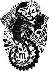 scorpio tattoo design, zentangle of scorpion isolated on white. Vector illustration. Black and white