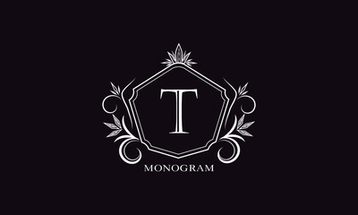Exquisite logo with elegant letter T. Design of a stylish monogram, business sign, symbol, heraldry