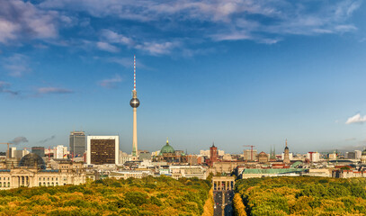 Berlin skyline with tv tower, Brandenburger Tor and Tiergarten