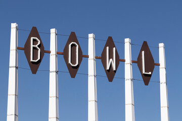 Bowling alley sign from the 60s. People used to bowl in real life.