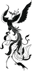 hand drawn colorful Phoenix tattoo,Fire bird isolate on white background,Japanese and Chinese style,Art of Phoenix Physiology.Fire bird graphic design.